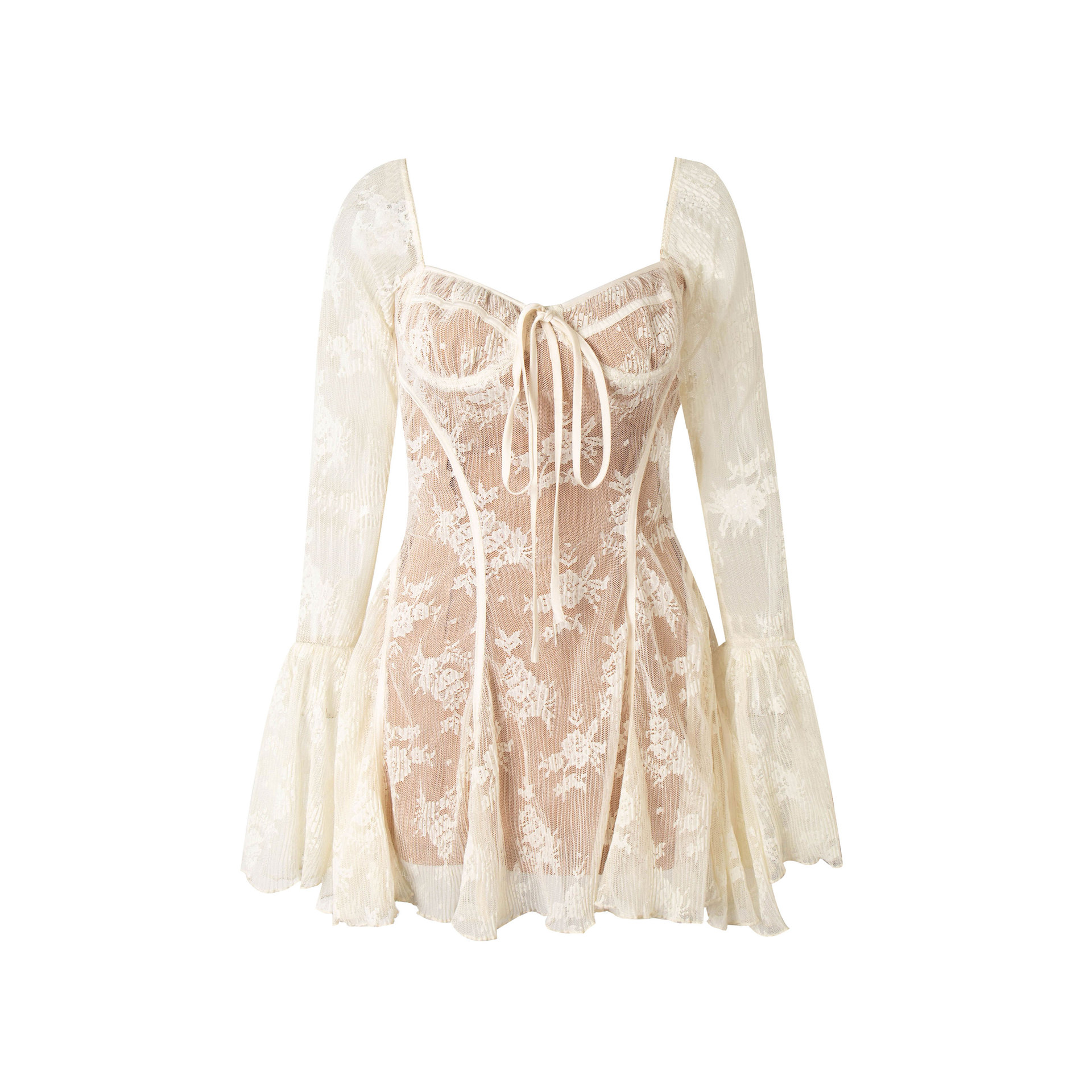 L24064-24 Spring New French Style Retro Pure Desire Style Lightweight Lace Sexy Square Collar Strap Dress