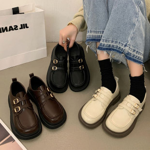 Height-Increasing Loafers British Style with Skirt Jk Flats for Women 2025 New Spring and Summer Black Thick-Soled Small Leather Shoes