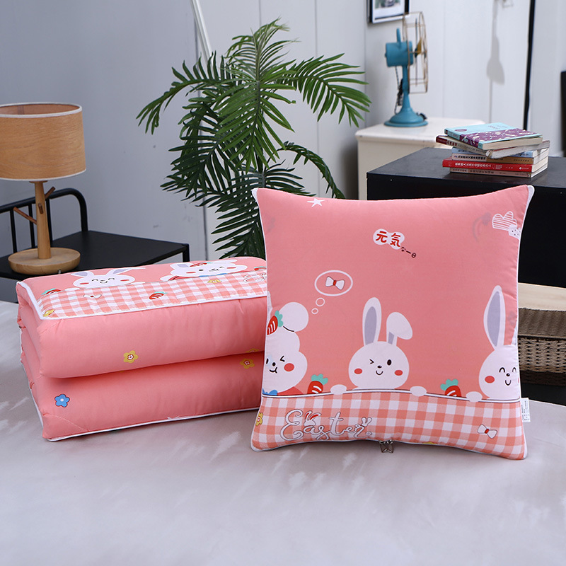 Dual-Purpose Multifunctional Brushed Pillow Quilt Cartoon Combed Cotton Gift Quilt with Printed Logo Trendy Home Decor