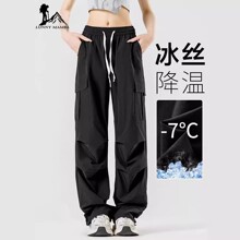 大牌运动裤子女夏季薄款2025新款大码胖mm冰丝防晒登山速干工装裤