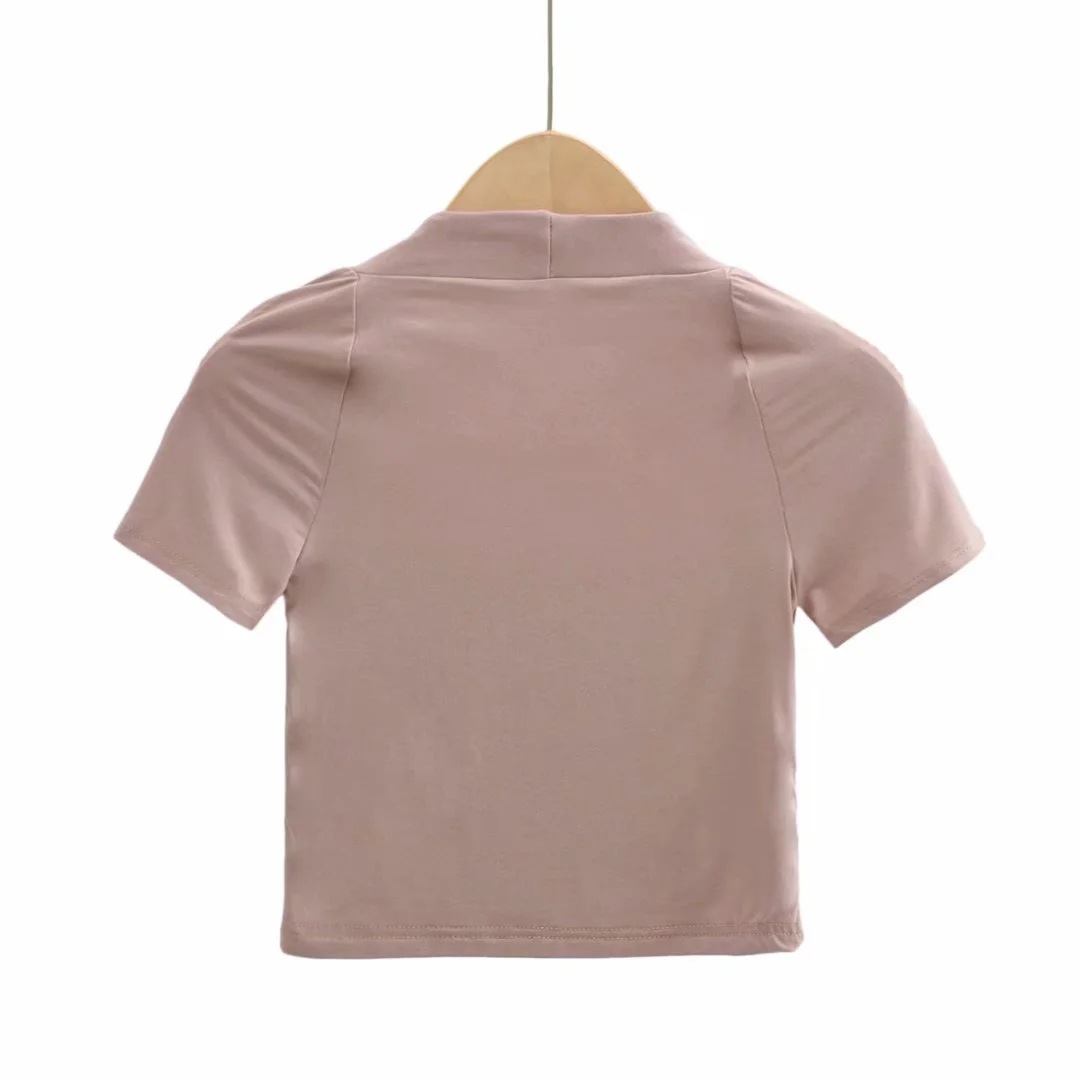 Solid Color Square Neck Short T-Shirt NSHS66336