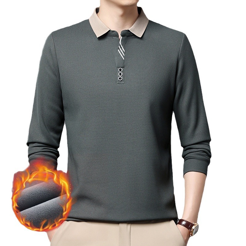 Neues Herren-Poloshirt aus Plüsch und dickem Langarm für Herbst und Winter, Herrenrevers, einfaches Business, lockere Passform für mittlere und junge Menschen, große Größe_voghion.com
