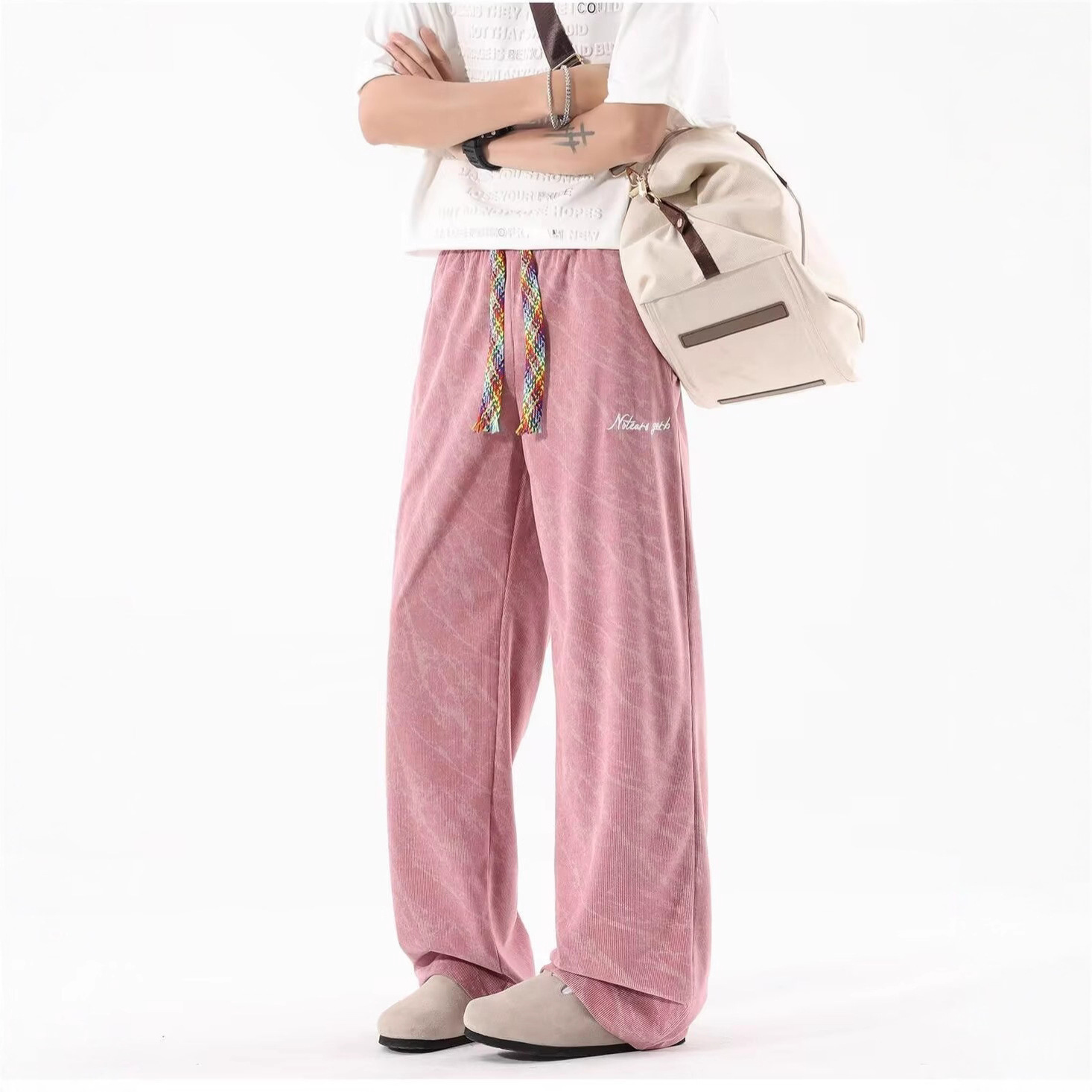 25 nuevos pantalones de piernas anchas de tinta retrógrada teñidos de tamaño estrecho cintura alta delgada suelta vertical pantalones de trapazo de cilindro recto para hombres y mujeres