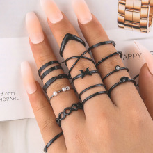 亚马逊速卖通热销戒指蝴蝶爱心水钻珍珠关节交叉戒指13件套装批发