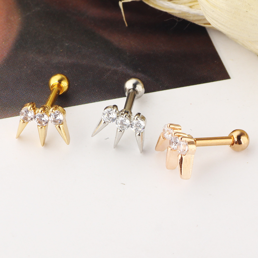 Simple Style Geometric Stainless Steel Zircon Ear Studs 1 Piece