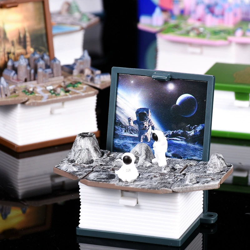 3D Folding Book Keychain, Mini Pop-Up Diorama, Assorted Themes, OPP/Box Packaging