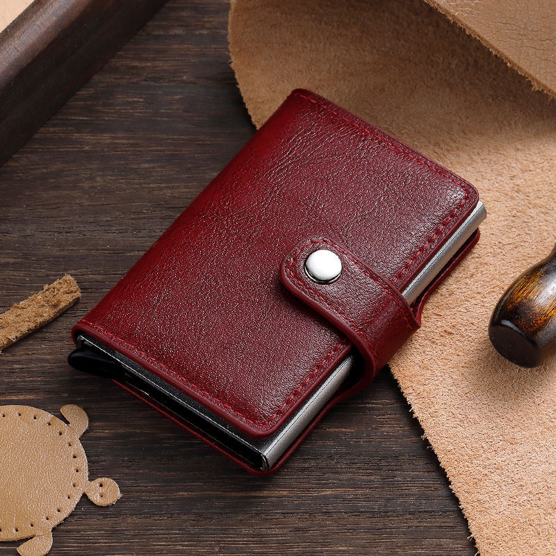 Bolsa de tarjetas de hombre tarjeta de crédito metálica automática pop-up simple portátil anti-robo RFID billetera de aleación de aluminio