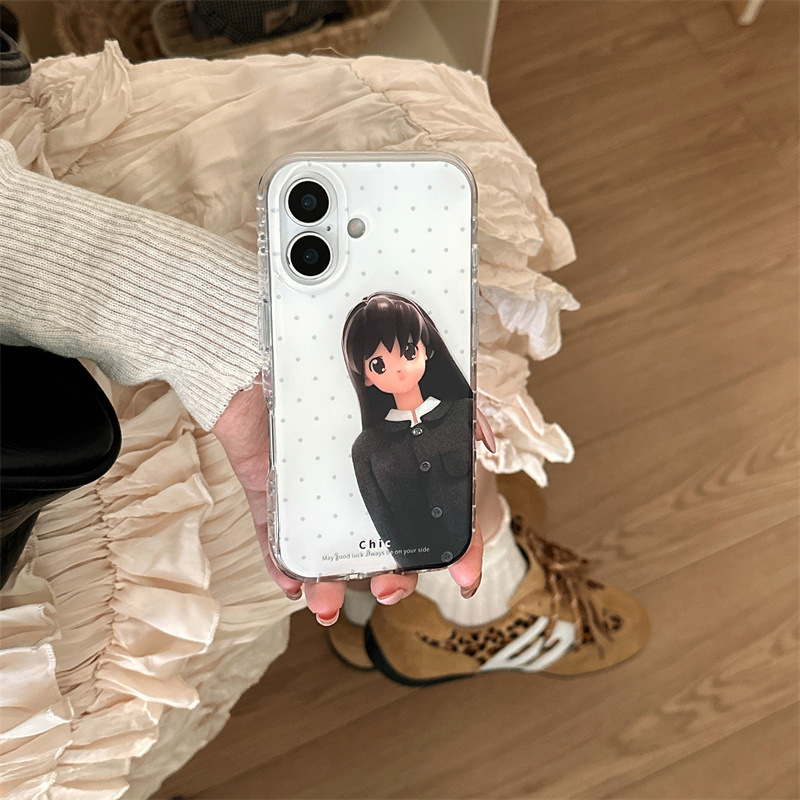 卡通探身黑长发黑衣服女孩适用iPhone16苹果15ProMax/14/13手机壳|undefined