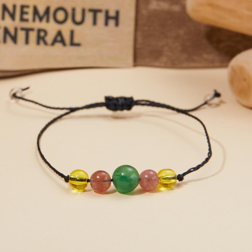 Nuovo braccialetto di perline di cristallo con filo di cera nera intrecciato a mano regolabile versatile alla moda per le donne_voghion.com