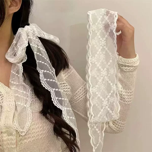 Hot-Selling Korean-Style Lace Long Ribbon Neckband Hairband, Forest-Style Sweet Atmosphere Ribbon Hair Tie Headwear Scarf