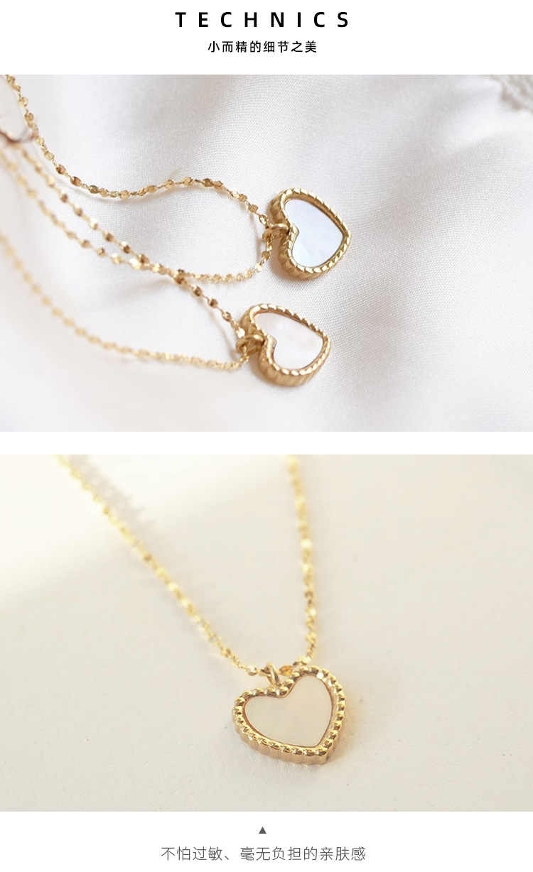 Wedding, Travel Occasion Stainless Steel Material Heart Pattern Luxury White Shell Love Simple Stainless Steel Clavicle Chain Necklace