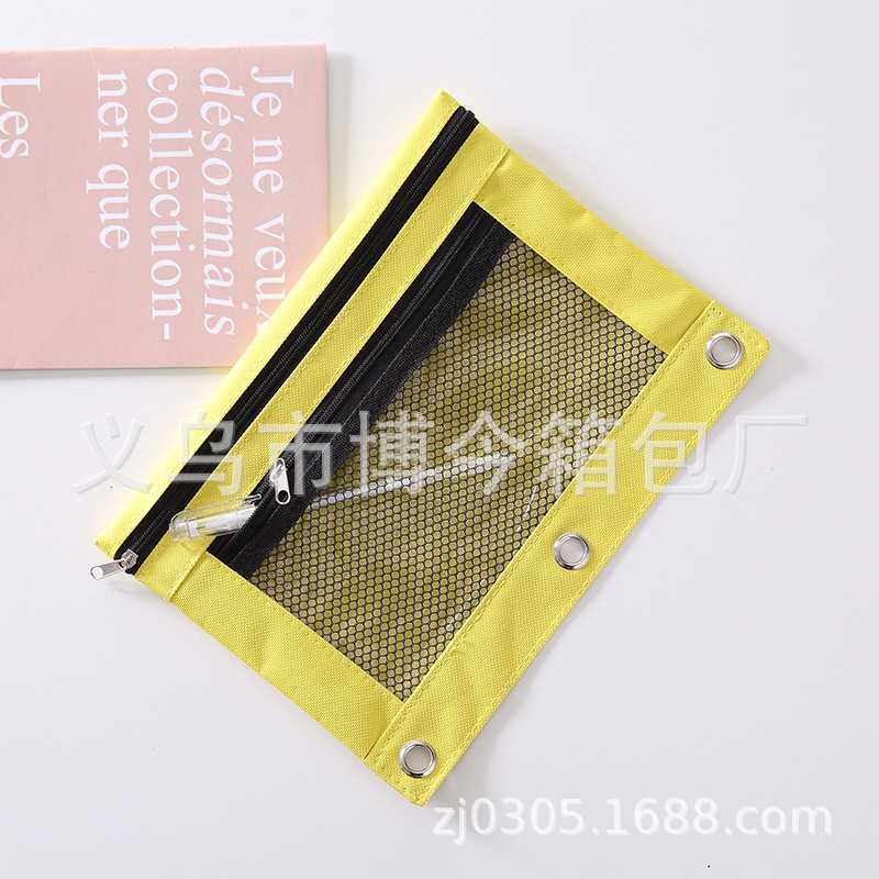 双拉链三孔笔袋透明PVC可拆卸B5活页夹办公文件袋15色可选厂家批|undefined