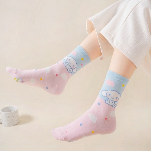 日系卡通袜子女 韩版可爱精梳棉中筒女袜 糖果色百搭休闲袜