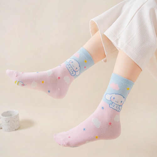 Japanese cartoon socks for women, Korean version of cute combed cotton mid-calf women's socks, candy-colored versatile casual socks
