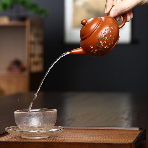 Yixing Zisha Pot Wholesale Fully Handmade Zisha Pot Original Mineral Zhuni Dahongpao Horizontal Teapot Kung Fu Tea Set