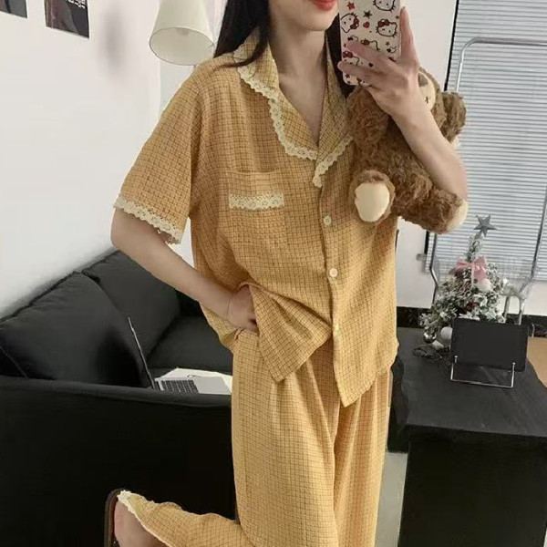 【优质仿棉】豹纹星星印花睡衣女款秋季新款休闲家居服套装|undefined