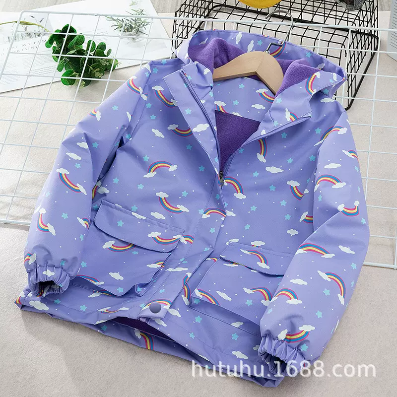 糊涂虎童装男童工装风衣女童防风防水外套儿童冲锋衣加绒迷彩服