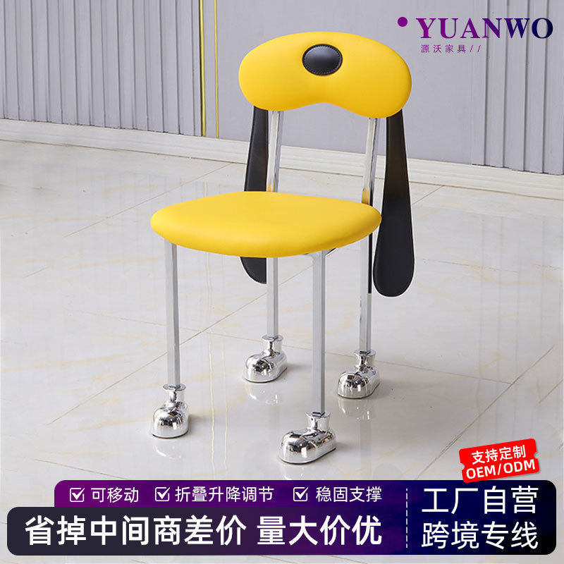 Cream-Colored Dining Chair for Home Use, Vintage Mickey Dog Chair, Cartoon Backrest Dining Chair, Bedroom Makeup Stool, Puppy Stool