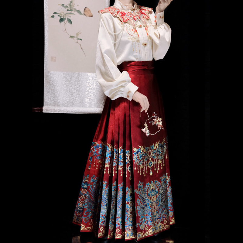 Yanran original Hanfu women's [Cui Yi] Ming maxi skirt new Chinese style stand collar shirt commuter autumn and winter