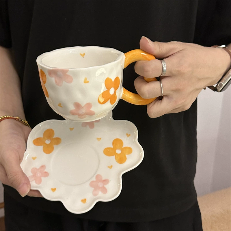 Облачная чашка корейская керамическая чашка для чая (Yun Duo), ручная роспись цветочной, 300 мл с блюдцем