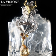 金牛座 十二星座女士  意大利风格首饰 黄水晶吊坠 925银镶嵌珠宝