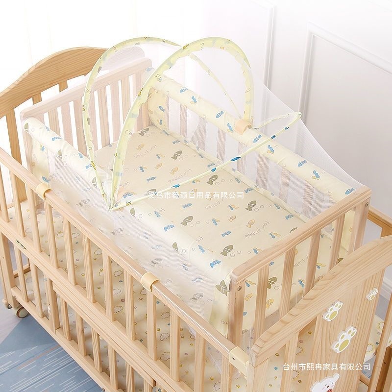 Solid Wood Crib Cradle Bed Bb Bed Baby Bed Small Cradle I-Shaped Cradle with Mosquito Net Parallel Rocking