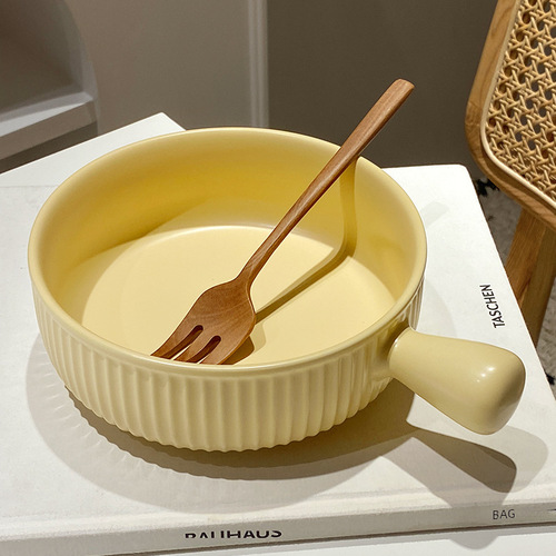 Baking bowl with handle oven rice bowl Nordic ceramic instant noodle bowl fruit salad bowl home creative tableware