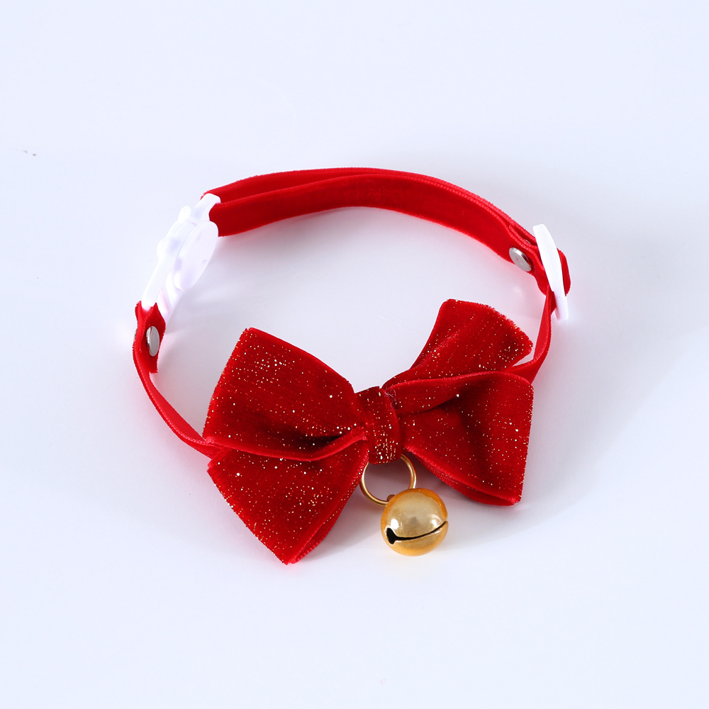 Mascotas gatos Teddy Bear Perro arco de alambre de oro campana de terciopelo ajustable imitación collar de asfixia Año Nuevo Navidad