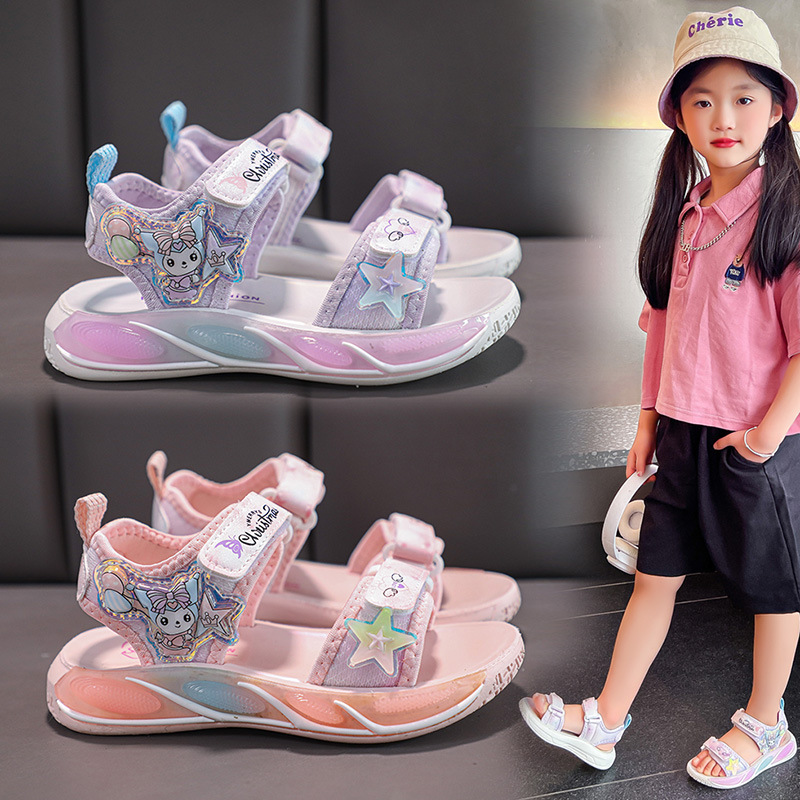 Zapatos de princesa para niñas de verano 2025 nueva moda sandalias de dibujos animados para niños zapatos de playa de dedo abierto suave