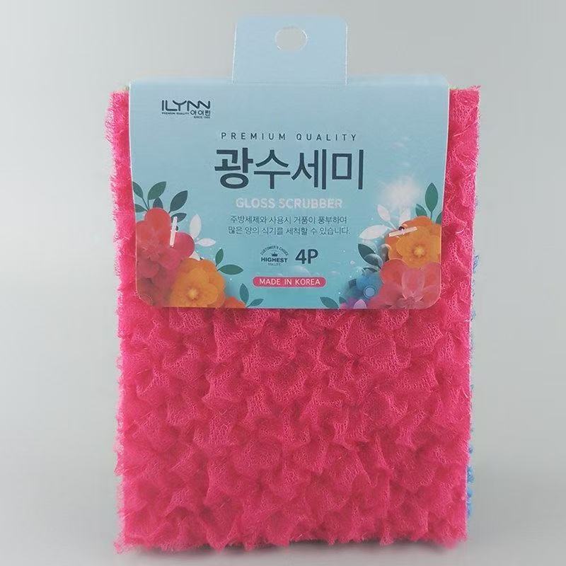 한국 수입 가정용 주방 청소용 논스틱 팬 기름때 제거 설거지 브러쉬 수세미 4개입 광택 수세미