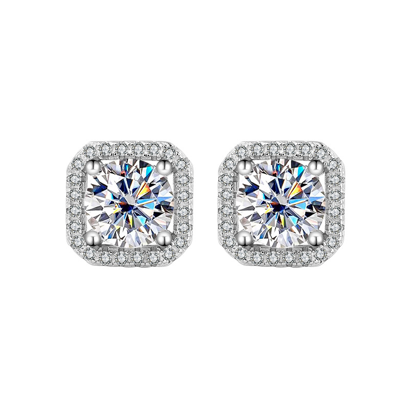 S925 plata esterlina bienes genuinos diamante cuadrado bolsa Stud pendientes temperamento femenino simple moissanite regalo joyería del oído suministro en vivo