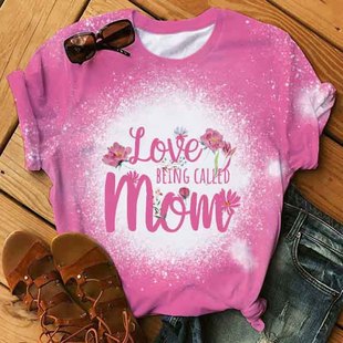 Cross-border pink theme short sleeve Thanksgiving digital printing round neck Women's T-shirt casual sports all-match top T-shirt
