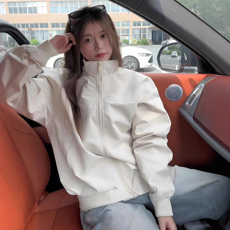 White Three-Proof Stand-Up Collar Jacket Men's American Pilot Coach Jacket Workwear Soft Shell Windproof Jacket