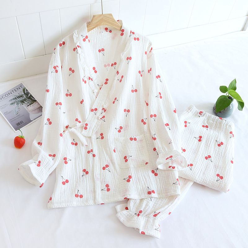 측면 개구부 - 주름 천 - 작은 체리 - 흰색