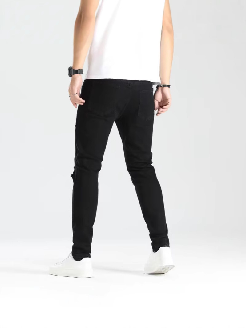 Nuevo agujero transfronterizo pie pequeño pantalones de hombre parche elástico de tendencia jeans de moda para hombre