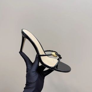 2025 Summer Thong Toe Stiletto Round Toe Sandals Niche One-Strap Sexy High Heels Women's Ultra-High Heels