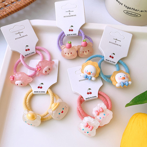 2 Cartoon Cute Translucent Resin Small Animal Hair Bands, Soft and Highly Elastic Hair Tie, Non-Hurting, Children's Hair Accessories