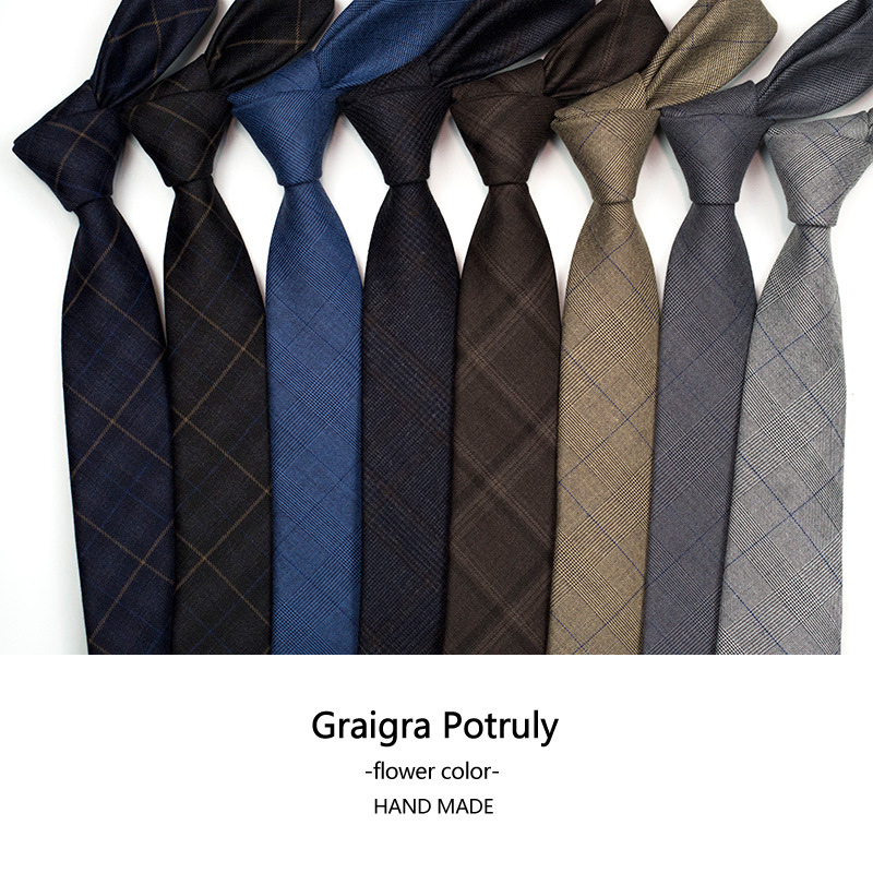 Houndstooth suit tie solid color Curry Gray 7cm casual retro versatile work Plaid women and men's tie