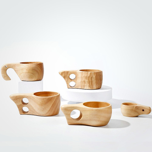 北欧创意木质牛奶杯 KUKSA芬兰喝水杯橡胶木咖啡杯榉木象鼻杯logo