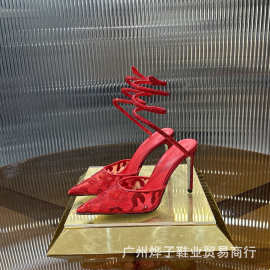 RC水晶蛇形缠绕细跟高跟鞋女2026新款性感名媛包头凉鞋女跨境大码