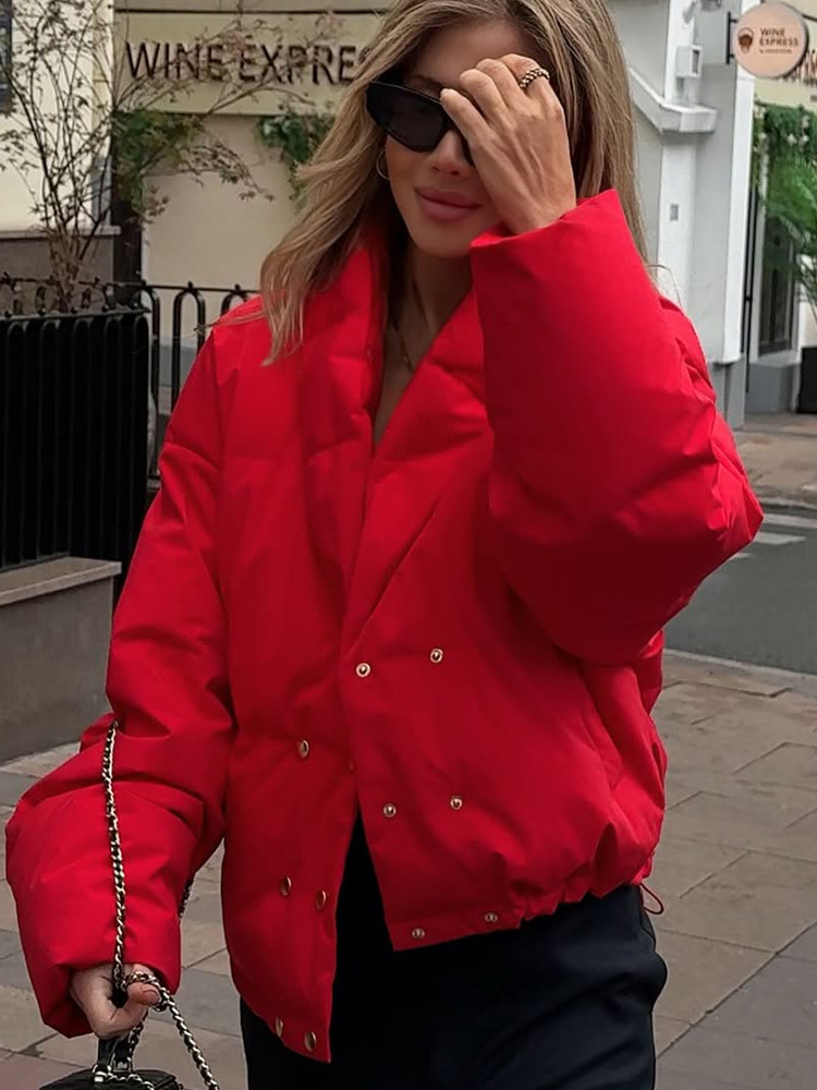 Temperamento de moda simple viento de color sólido V-collar doble abrazadera de algodón abrigo 2025 otoño y invierno nuevo estilo transfronterizo europeo y americano