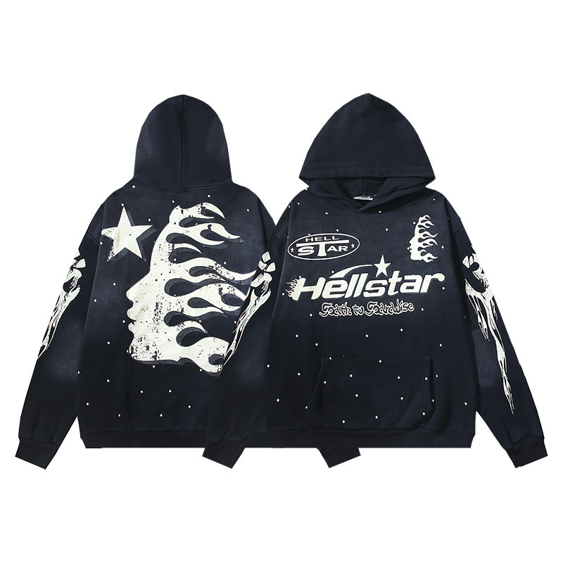Hellstar欧美潮牌高街复古水洗做旧印花街头宽松连帽衫男女款卫衣|undefined