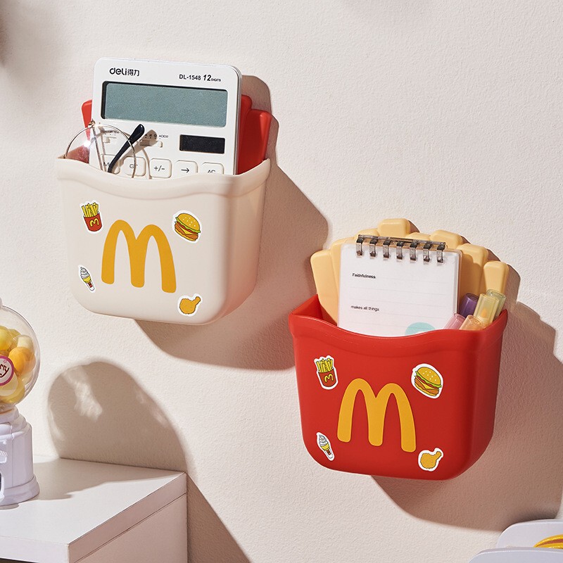 M Letter French Fries Wall Hanging Rack Storage Box Household Desktop Cute Ornaments Makeup Brush Student Multifunctional
