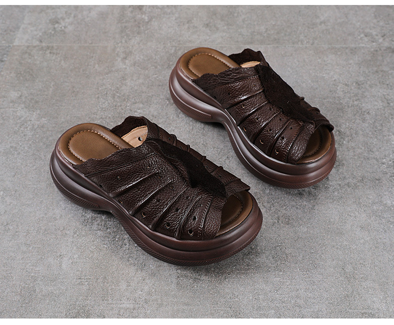 Sandal cao gót nữ quai ngang đế xuồng da thật phong cách cổ điển — màu be chi tiết 13