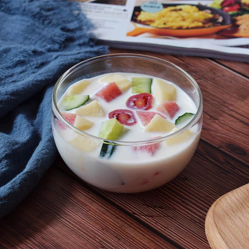 Glass Bowl Salad Bowl Yogurt Frozen Double-Skin Milk Microwave Steaming Transparent Baby Steaming Bowl Fruit Bowl High Temperature Resistant