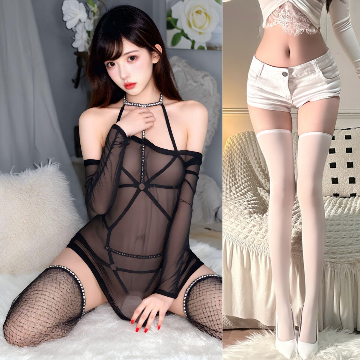 검은색 정장 + 흰색 플랫 스타킹