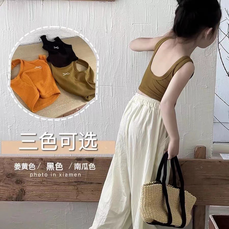 女童夏裝背心吊帶寶寶洋氣兒童個性潮牌韓版蝴蝶結露背不規則航意