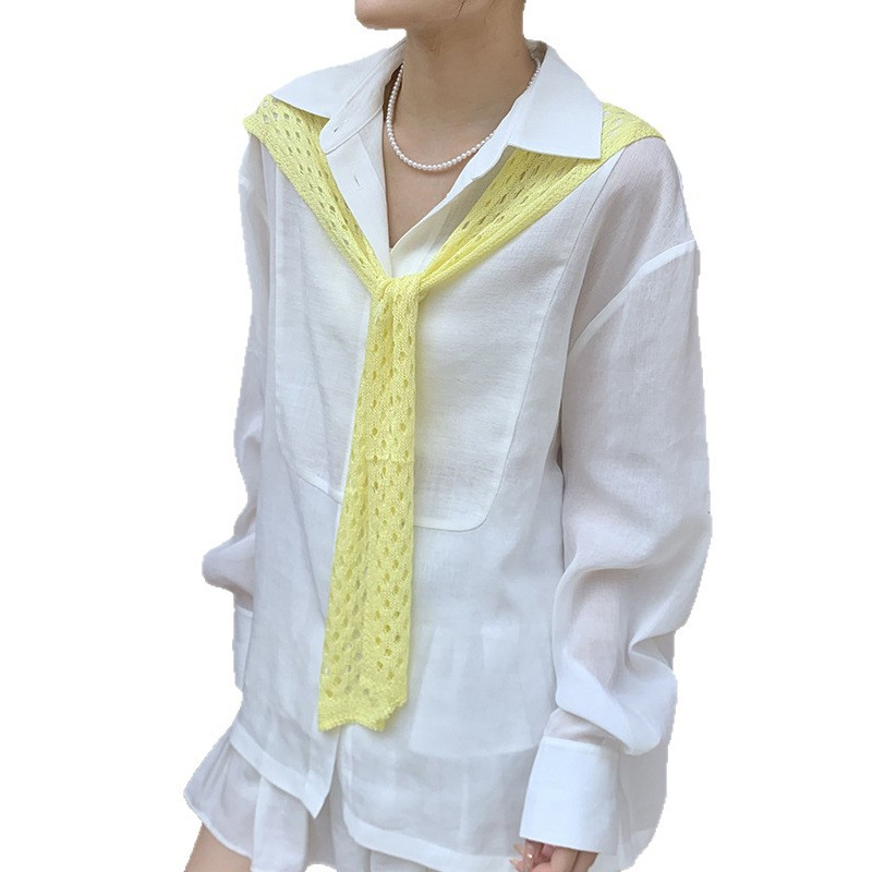 Mantón de protección solar para mujer, tejido de verano, sensación de alta calidad, habitación delgada con aire acondicionado, chaleco de color sólido, chal hueco cruzado