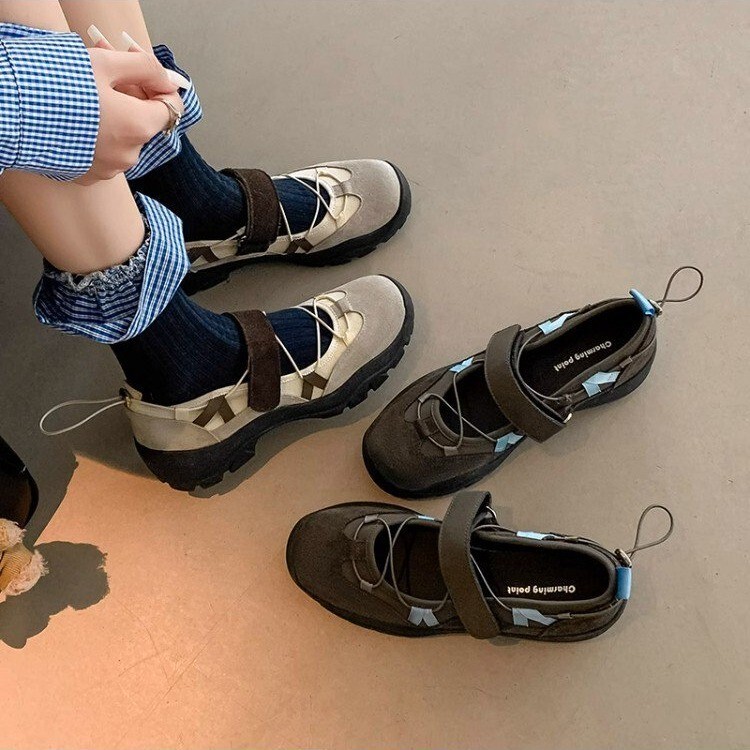 Unique thick-soled ballet trainers for women, 2026 autumn new model, height-increasing, versatile, fashionable, casual Mary Jane shoes