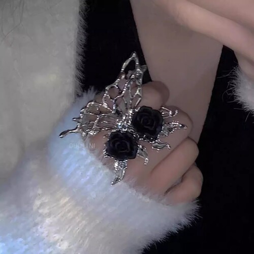 Night Rose~ Spicy Sweet Cool Liquid Butterfly Open Ring, Light Luxury Uncommon Design Adjustable Ring for Index Finger